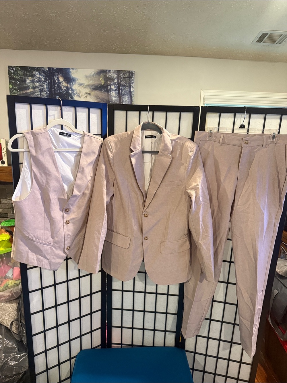 Men's Three-Piece Suit in Light Taupe — Blazer, Vest & Trousers